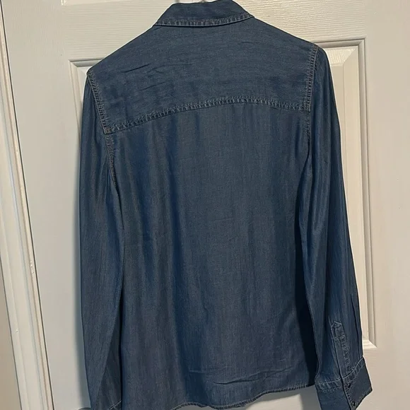 Long Sleeve Denim Ruffle Express Shirt Top - Picture 4 of 4